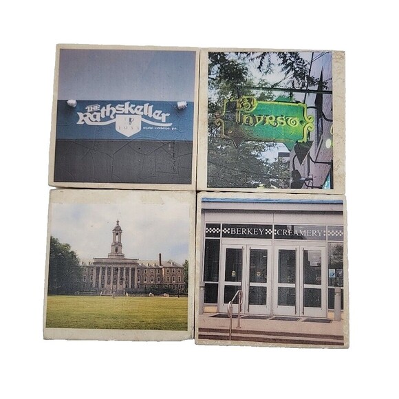Penn State University Set of 4 Stone Drink Coasters PSU State College 4 Scenes - Picture 1 of 9